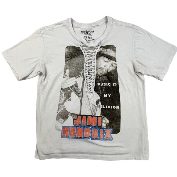 Jimi Hendrix T-shirt  Small Lace Up Short Sleeve Graphic Rockin Artwork White - Picture 1 of 11